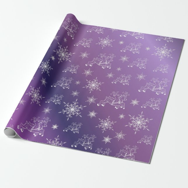 purple,reindeer, star, stars, snowflake, christmas wrapping paper (Unrolled)