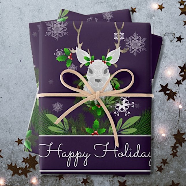 Purple Reindeer Wrapping Paper (Purple Reindeer Wrapping Paper Sheets)