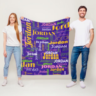 Purple Repeating Name Pattern w/ Pink & Yellow Fleece Blanket