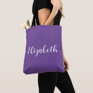 Purple Replace Your Name Script Typography Tote Bag