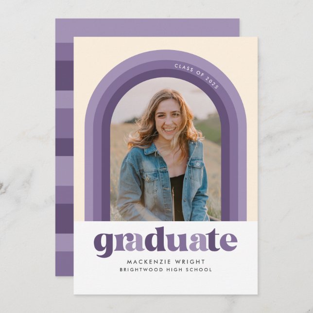 Purple Retro Arch Graduation Announcement (Front/Back)