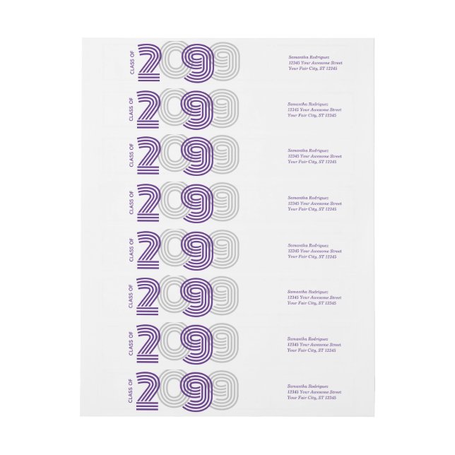 Purple Retro Big Numbers Class of Wrap Around Label (Sheet)