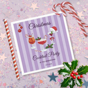 Purple Retro Christmas Cocktail Holiday Party Napkin