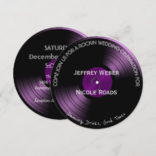 Purple Retro Colourful Vinyl Record Wedding Card
