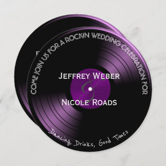 Purple Retro Colourful Vinyl Record Wedding Card