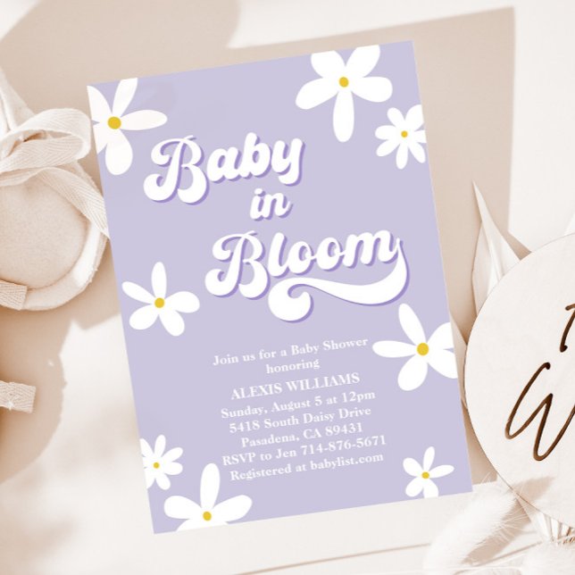 Purple Retro Daisy Baby Shower Baby In Bloom Invitation (Creator Uploaded)
