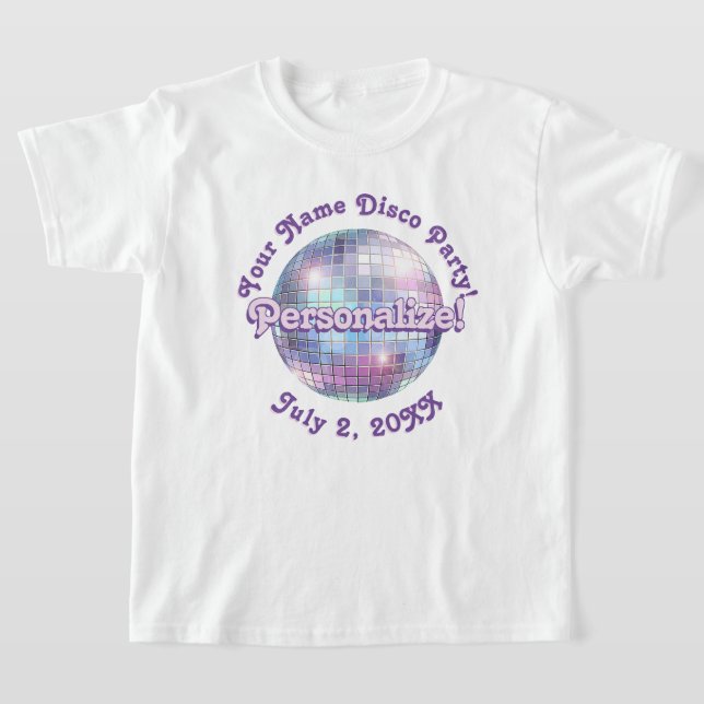 Purple Retro Disco Ball PERSONALIZED T-Shirt (Laydown)