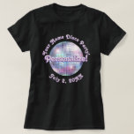 Purple Retro Disco Ball PERSONALIZED T-Shirt<br><div class="desc">A stylised graphic of a disco ball,  personalise it with your name,  message,  date. Fun retro disco design,  cute for a bachelorette,  birthday,  or any party.</div>