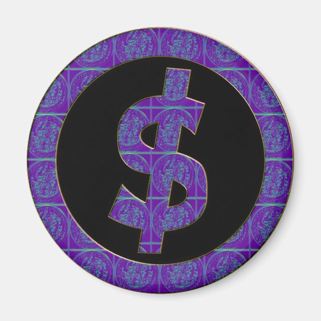 PURPLE RETRO DOLLAR SIGN MAGNET (Front)