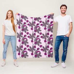 Purple retro ethnic elegant flower pattern fleece blanket