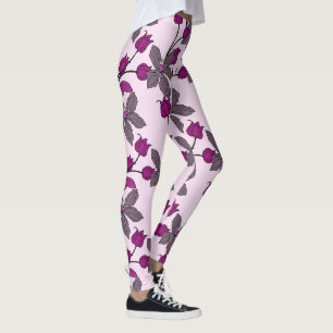 Purple retro ethnic elegant flower pattern leggings
