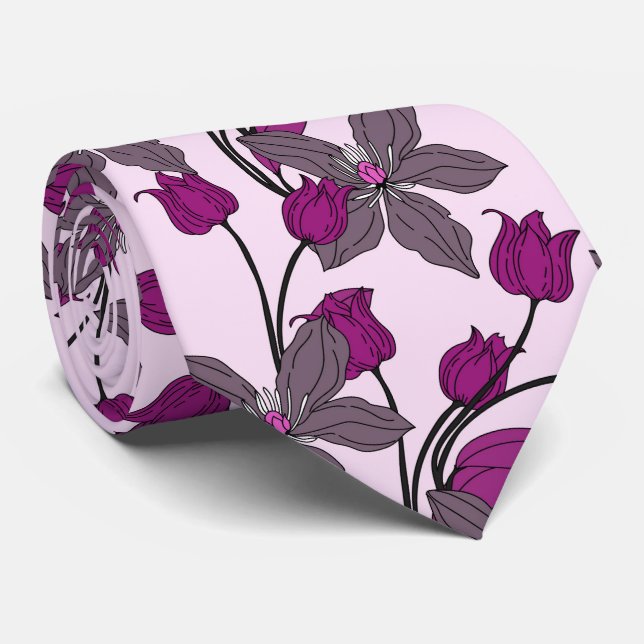 Purple retro ethnic elegant flower pattern tie (Rolled)