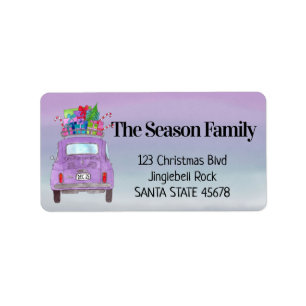 Purple Retro Fiat 500 with Christmas Gifts Label