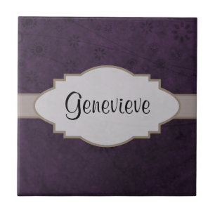 Purple Retro Floral Abstract Nameplate Ceramic Tile
