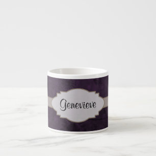 Purple Retro Floral Abstract Nameplate Espresso Cup