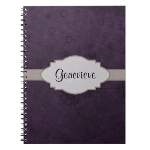 Purple Retro Floral Abstract Nameplate Notebook