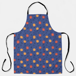 Purple Retro Flower Art Pattern Aesthetic Flower Apron