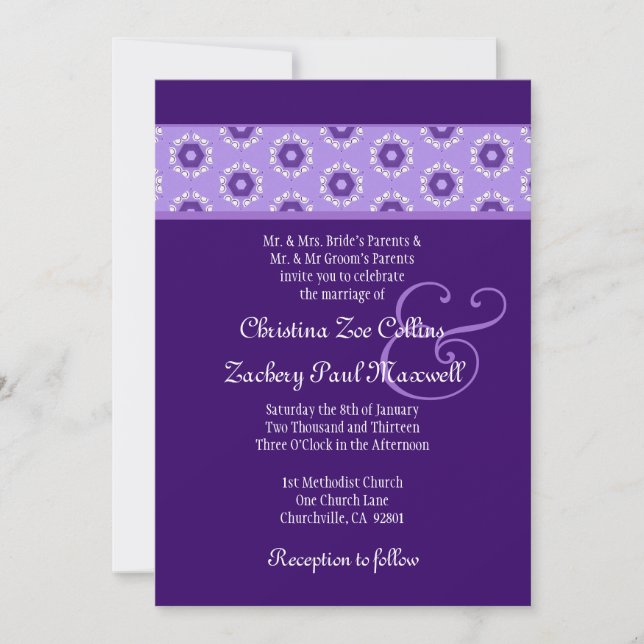 Purple Retro Flowers Wedding Template F522 (Front)