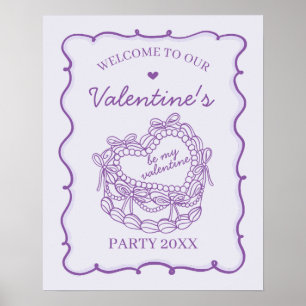 Purple Retro Heart Coquette Cake Valentine Welcome Poster