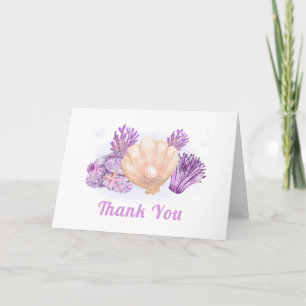 Purple Retro Pearl Seashell Baby Shower   Thank You Card