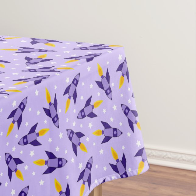Purple Retro Rocket Tablecloth (In Situ)
