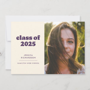 Purple Retro Simplicity Photo Graduation Announcement