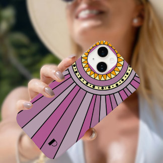 Purple Retro sun rays Custom monogram letter Case-Mate iPhone 14 Case
