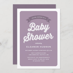 Purple Retro Typography Script Classic Baby Shower Invitation