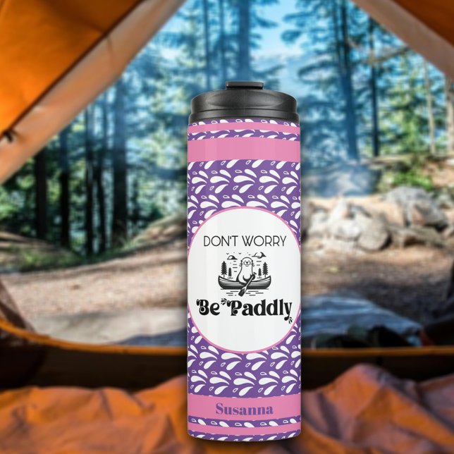 Purple Retro Water Pattern Canoe Otter Custom Name Thermal Tumbler (Creator Uploaded)