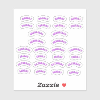 Purple Retro Weekday Journal Sticker Pack