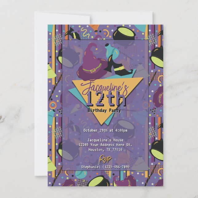 Purple Retro Witchy Halloween Birthday Invitation (Front)