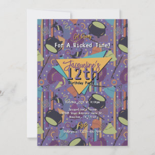 Purple Retro Witchy Halloween Birthday Invitation