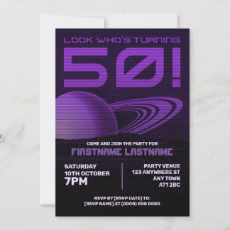 Purple Retrowave 50th Birthday Party Invitation