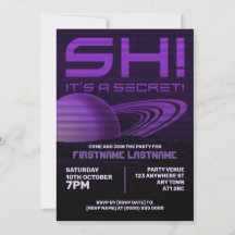 Purple Retrowave Surprise Birthday Party Invite