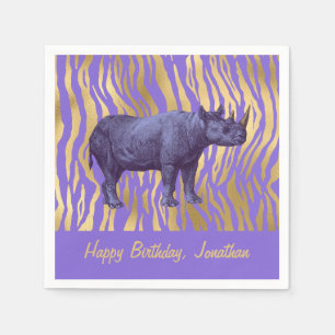 Purple Rhinoceros Happy Birthday Party Napkin