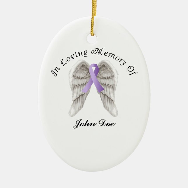 Purple Ribbon All Cancer In Memory Ceramic Tree Decoration (Front)