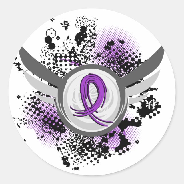 Purple Ribbon And Wings Alzheimer's Disease Classic Round Sticker (Front)