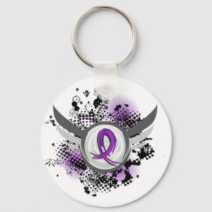 Purple Ribbon And Wings Chiari Malformation Key Ring