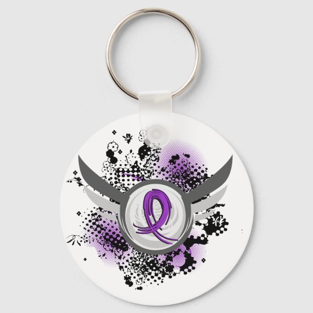 Purple Ribbon And Wings Sarcoidosis Key Ring (Front)