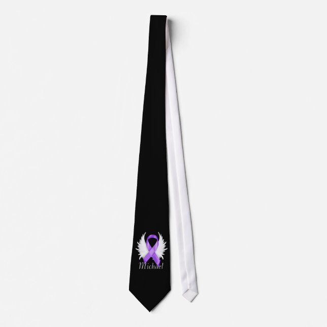 Purple Ribbon Angel Wings Tie (Front)