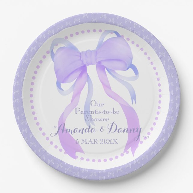 Purple Ribbon Baby Girl Shower  Paper Plate (Front)