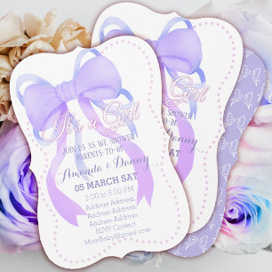 Purple Ribbon Baby Shower  Holiday Card