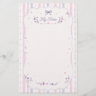 Purple Ribbon Bow Stationery Paper