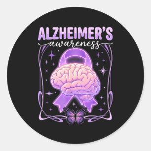 Purple ribbon brain butterfly alzheimer’s classic round sticker