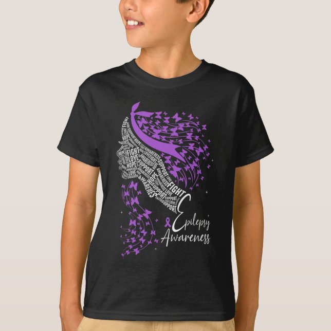 Purple Ribbon Butterfly Epilepsy Awareness  T-Shirt (Front)