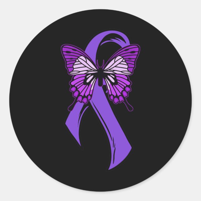 Purple Ribbon Butterfly - Fibromyalgia Awareness 3 Classic Round Sticker (Front)