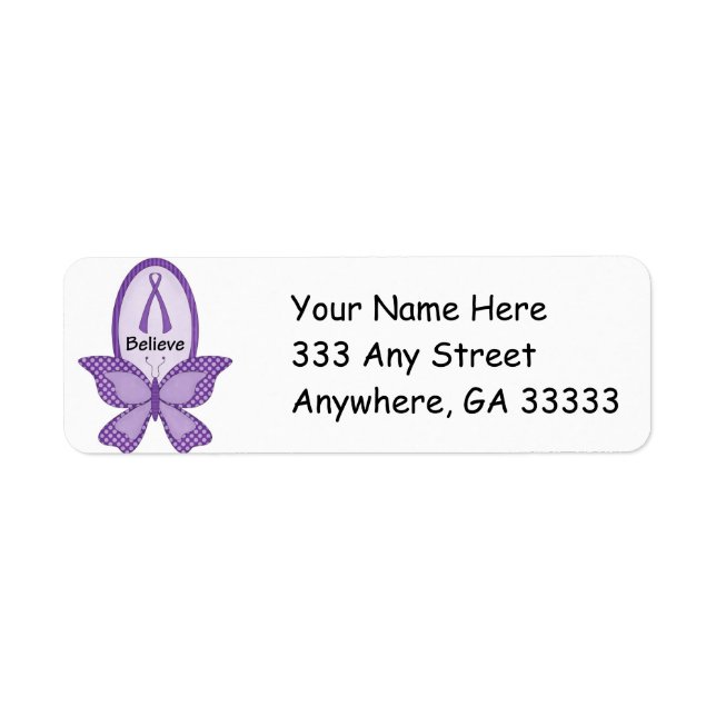 Purple Ribbon cancer awareness return address labe Label (Front)