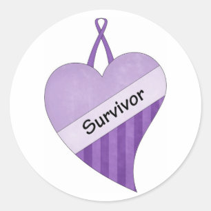 Purple Ribbon cancer awareness survivor heart stic Classic Round Sticker