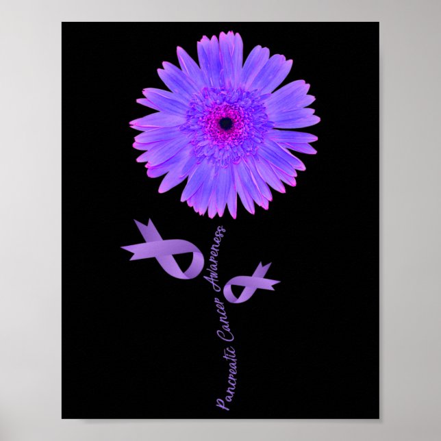 Purple Ribbon Chamomile Pancreatic Cancer Awarenes Poster (Front)