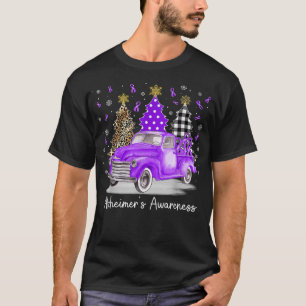 Purple Ribbon Christmas Vintage Truck Alzheimer's T-Shirt